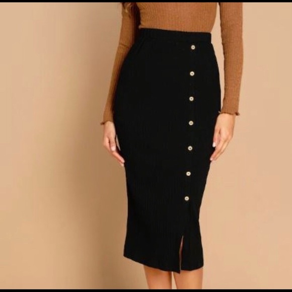Dresses & Skirts - Brand New- Ribbed Knit Button Front Split Skirt